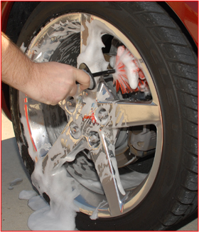 The Daytona Speed Master Wheel Brush cleans the entire wheel, front to back.
