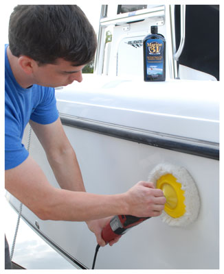 Marine 31 Gel Coat Heavy-Cut Oxidation Cleaner removes years of oxidation and yellowing, revealing a glossy finish