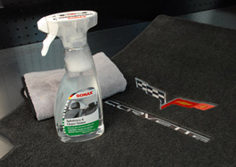 Use Sonax Upholstery & Carpet Cleaner on carpet, mats, and fabric seats.