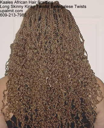 long hair back view. Senegalese twists (finer style of kinky twists) with kinky hair. Back view