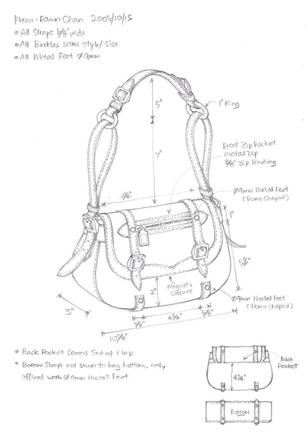 submitted the sketch for the custom made leather handbag shown below