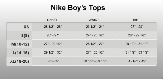 nike men's small size chart