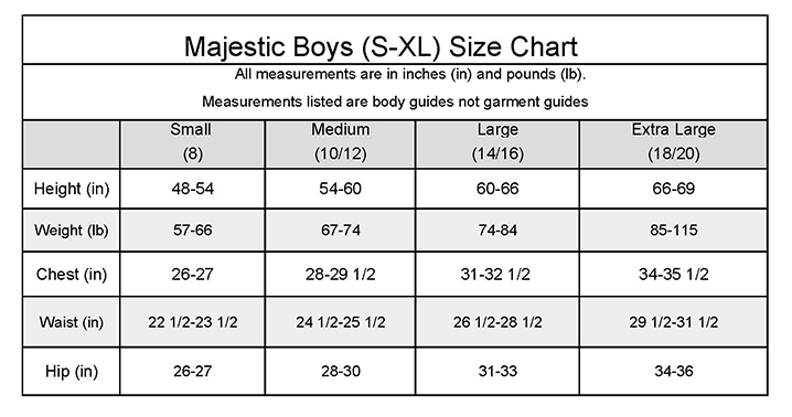mlb youth size chart