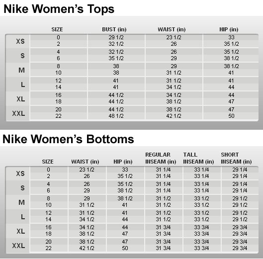 nike shorts women size chart