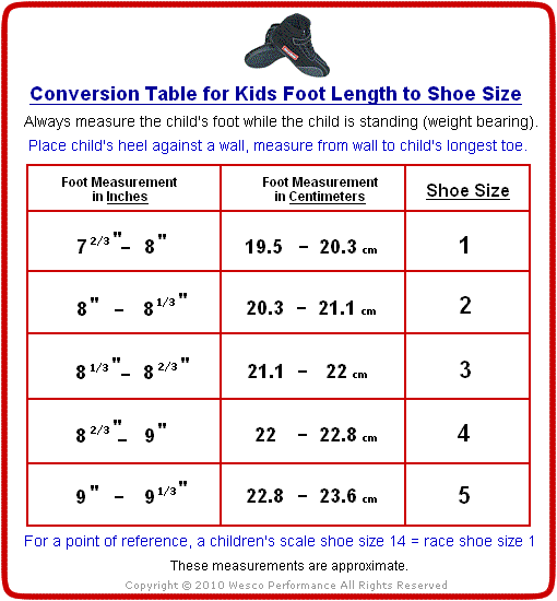 children's shoe size conversion to adults