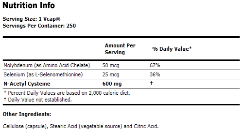 Резултат с изображение за NOW FOODS N-Acetyl Cysteine 600 mg