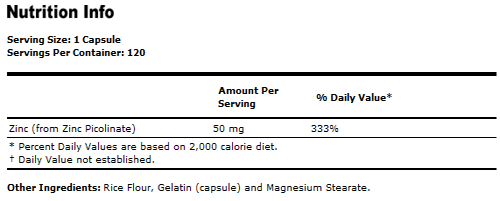 Резултат с изображение за NOW FOODS Zinc Picolinate 50 mg