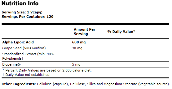 Alpha Lipoic Acid 600 mg - 120 VCaps, NOW Foods