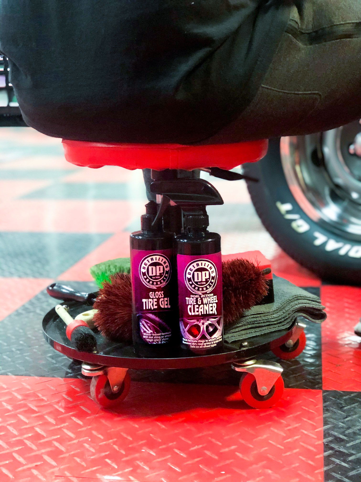 Detailer's Rolling Creeper easily holds all of your required detailing products on the bottom.