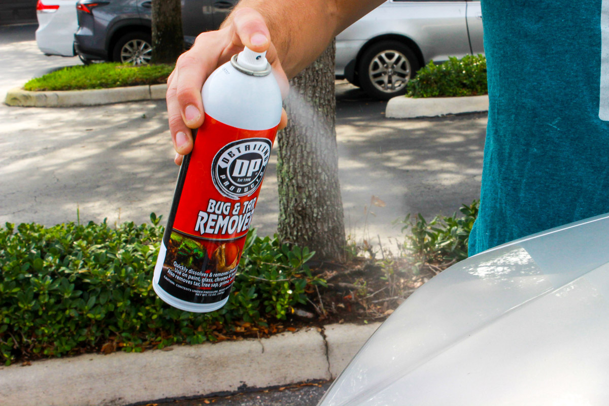 Spray DP Bug & Tar Remover directly onto the surface you are cleaning.