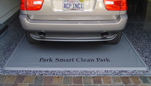 The Heavy Duty Clean Park Mat protects the garage floor from moisture, mud, and snow.