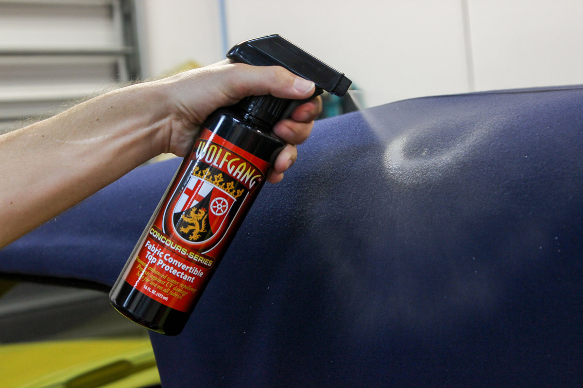 Application is simple! Just spray Wolfgang Fabric Convertible Top Protectant directly onto your cleaned convertible topand then let it dry!