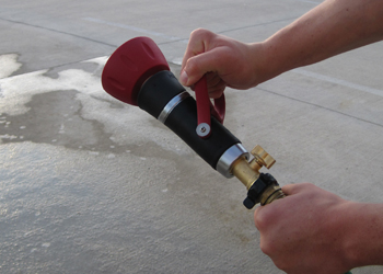 The High Flow Fire Hose Nozzle has an easy shut-off handle.