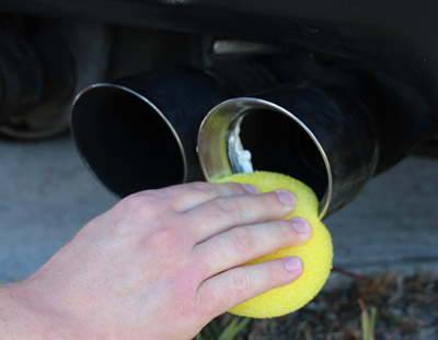 Lake Country Exhaust Sponge is flexible to reach tight areas