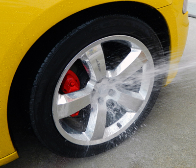 Pinnacle Advanced Wheel Cleaner concentrate rinses clean, leaving your wheels shiny and glossy