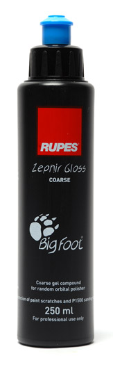 Rupes Zephir Gloss Coarse Gel Compound quickly removes deep paint imperfections including swirls and scratches