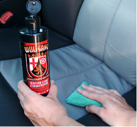 Apply Wolfgang Leather Care Conditioner to protect and soften leather seats.