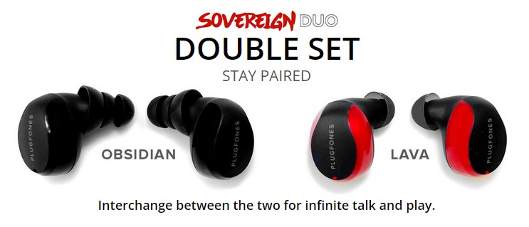Plugfones Sovereign Duo Double Set with two pairs of earbuds for infinite battery