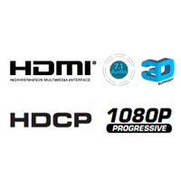 Gefen EXT-HD-EDIDPN HDMI Detective Plus Features logos - HDMI, HDCP, 3D, 7.1 Audio, & 1080P - Square