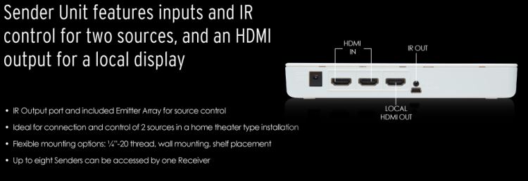 Gefen EXT-WHD-1080P-LR Application - Features two HDMI inputs, and two IR inputs for control