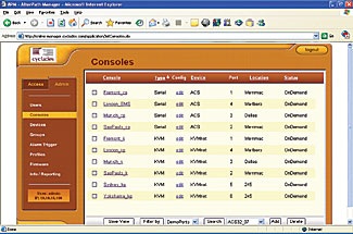 View of the AlterPath System management interface.