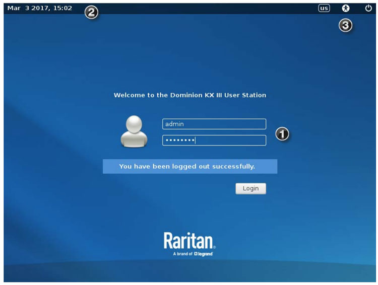 Raritan DKX3-UST User Station Login IP Screen