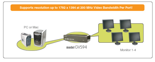 IOGEAR 4-Port Video Splitter GVS94