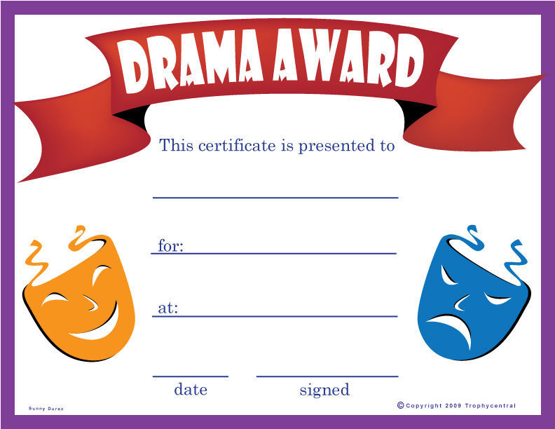 Free Drama Certificates, Certificate Free Drama