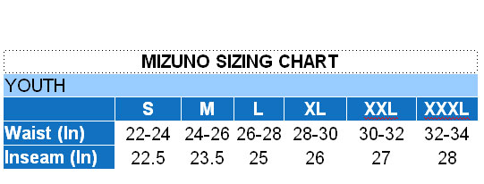 mizuno womens softball pants size chart