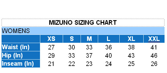 mizuno tights size chart