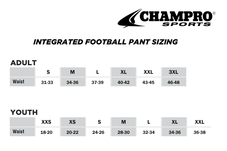Champro Football Pants Size Chart