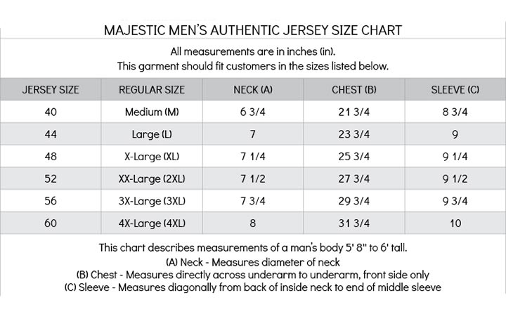 majestic mlb jersey size chart