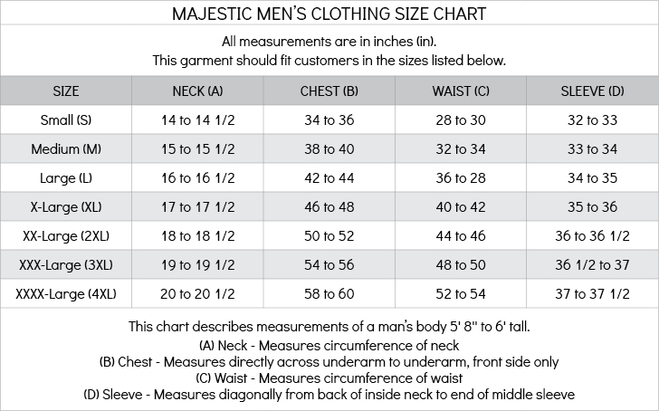 Majestic Sportswear Sizing Chart
