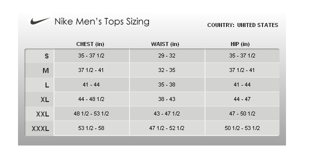 Nike Size Chart Men