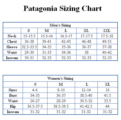 Patagonia Nano Puff Size Chart