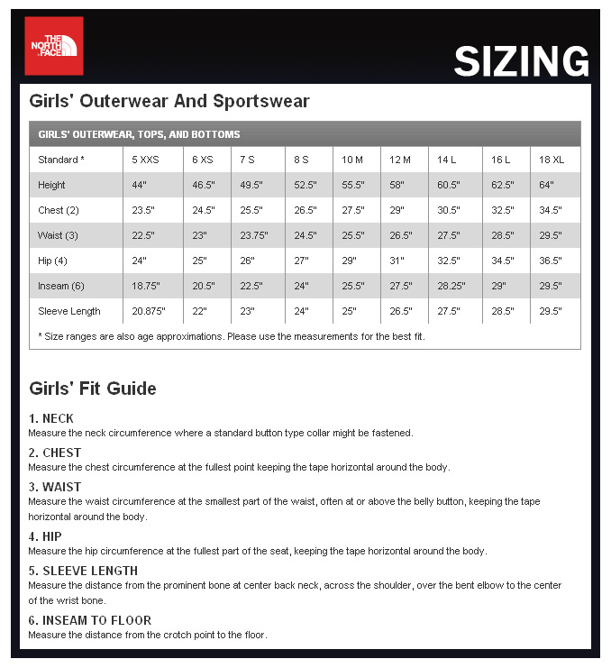 north face youth gloves size chart