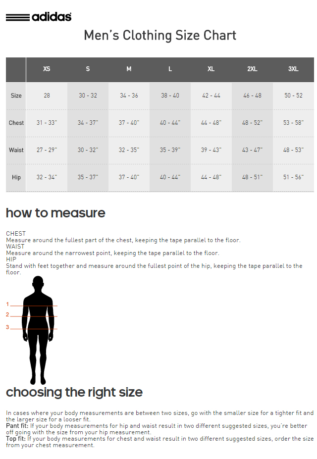 Adidas Men S Size Chart Pants