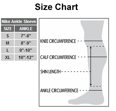 nike pro combat ankle sleeve 2.0 size chart