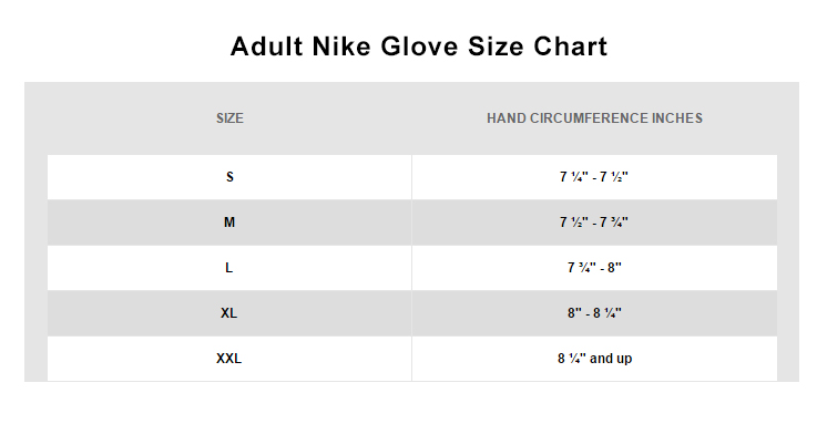 nike gym gloves size chart