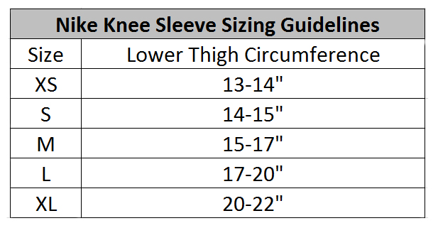 nike knee sleeve size chart