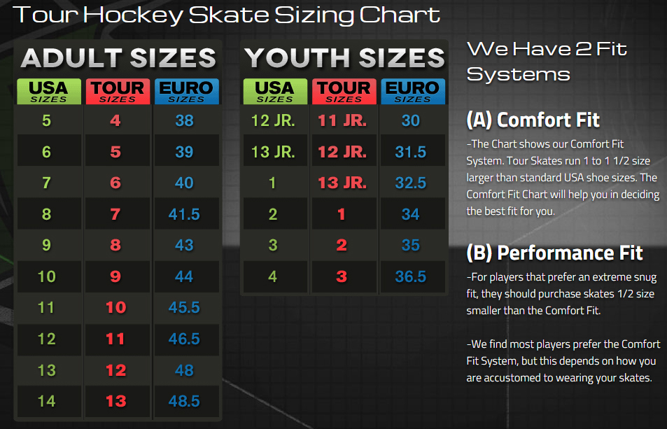 Roller Hockey Skate Size Chart