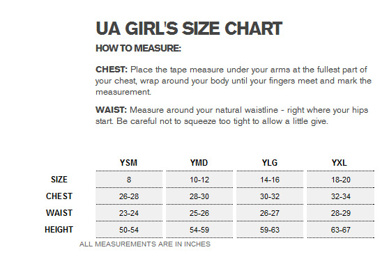 under armour youth medium size chart
