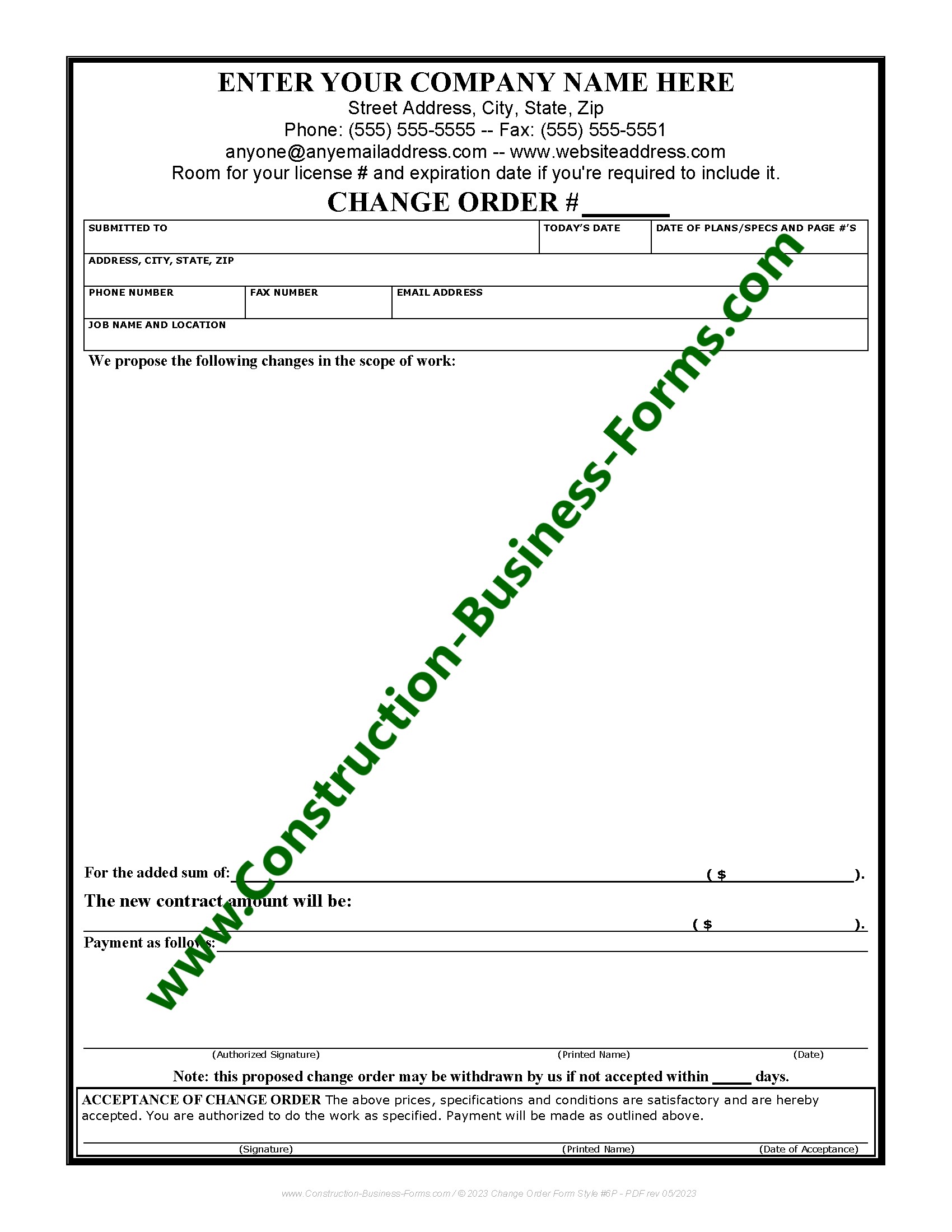 Construction Change Order Form