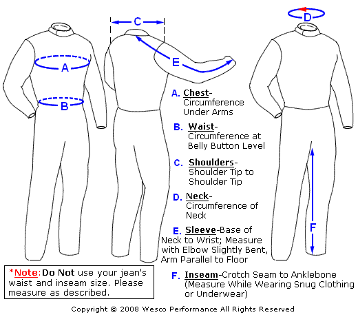 Standard Size Race Suit Chart Safequip