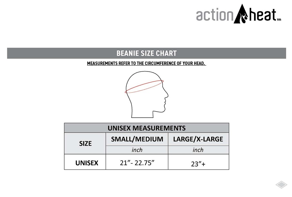 ActionHeat Winter Hat Size Chart