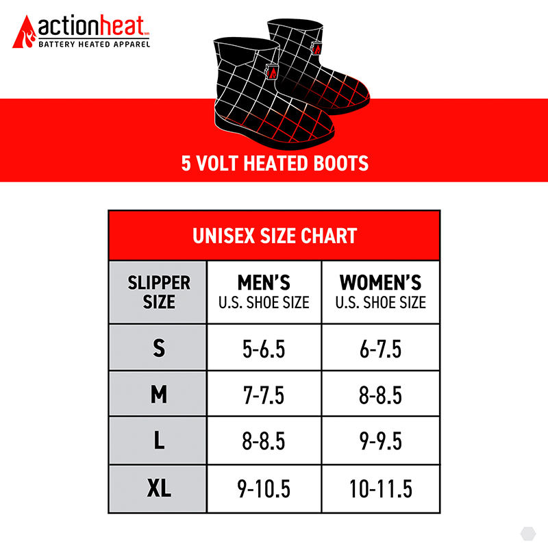 actionheat 5v heated boots size chart