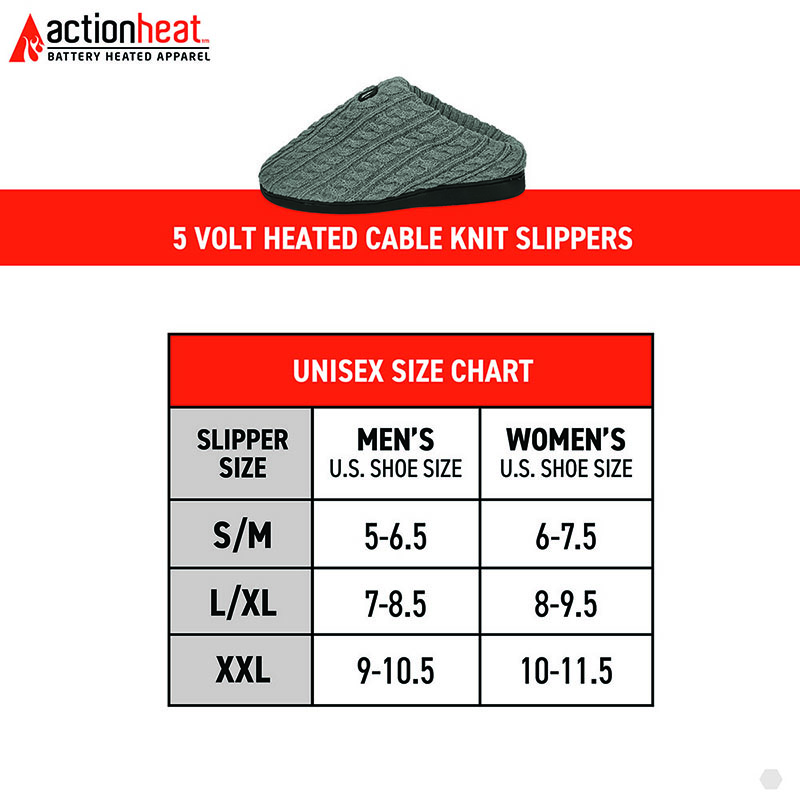 ActionHeat Slippers Size Chart
