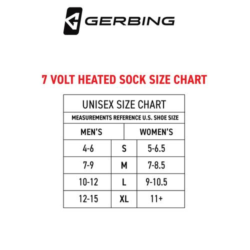 Gerbing 7V Heated Sock Size Chart