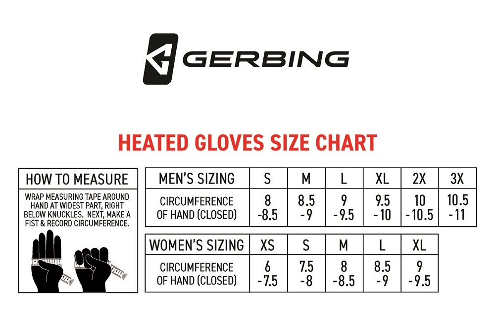 Gerbing Glove Size Chart