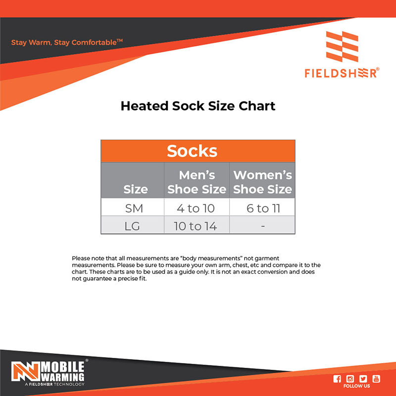 Mobile Warming Sock Size Chart